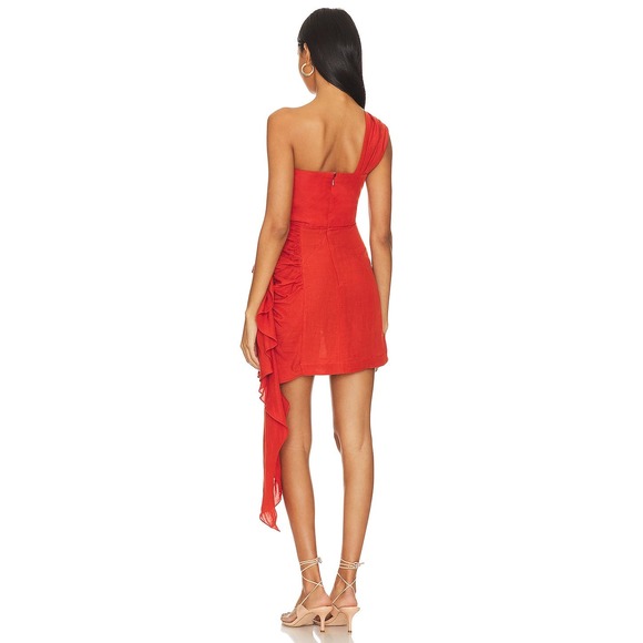 Just Be Queen Solange Mini Dress Ruched One Shoulder Linen Blend Chilli Size XS - Picture 4 of 13